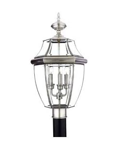 Quoizel Newbury Outdoor Post Lantern 3-Light Pewter French Country Lamp Post